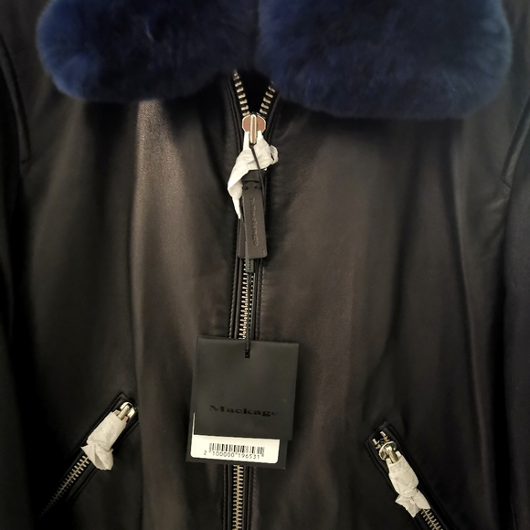 Mackage leather jacket removable BLUE fur collar - Picture 7 of 7